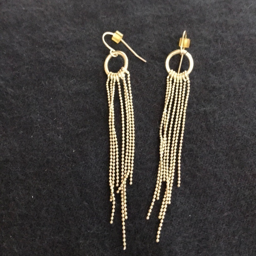 Silver dangling chain fringe tassel graceful dainty drop earrings